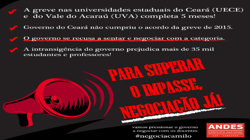 Governo do Ceará se recusa a negociar e docentes das estaduais seguem greve