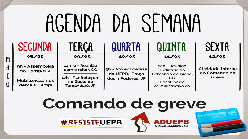 Agende-se para as atividades da Greve! Veja calendário de 08 a 12/05