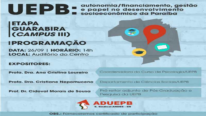 Seminário discutirá, em Guarabira, papel da UEPB no desenvolvimento do Estado.