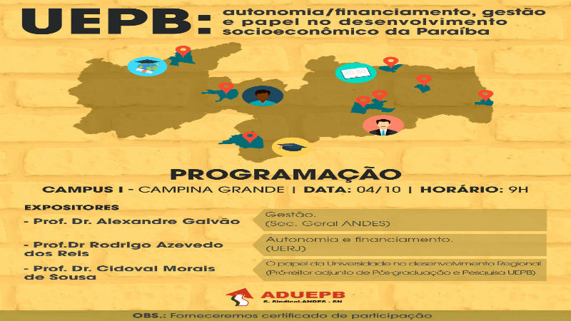 Seminário discutirá, nesta quarta-feira(04/10), papel da UEPB no desenvolvimento da Paraíba