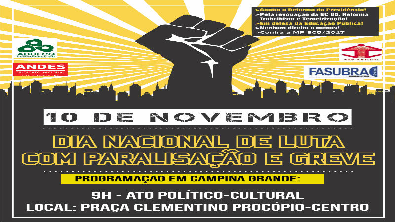 10 de novembro: Dia Nacional de Lutas, Paralisação e Greve