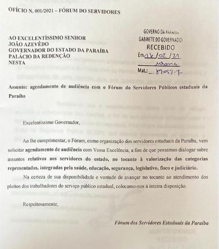 Fórum dos Servidores Públicos da PB solicita audiência com governador
