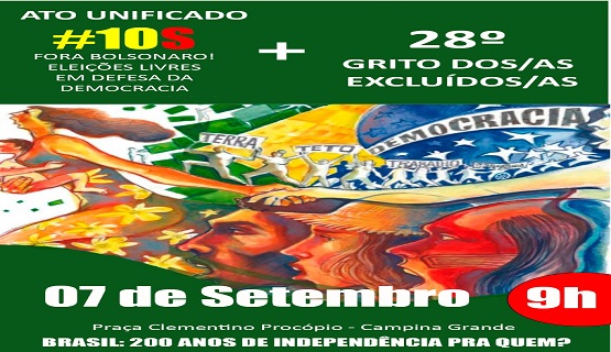 Organizações, movimentos sociais e 28º Grito dos Excluídos unificam atividades em Campina Grande para o 07 de Setembro