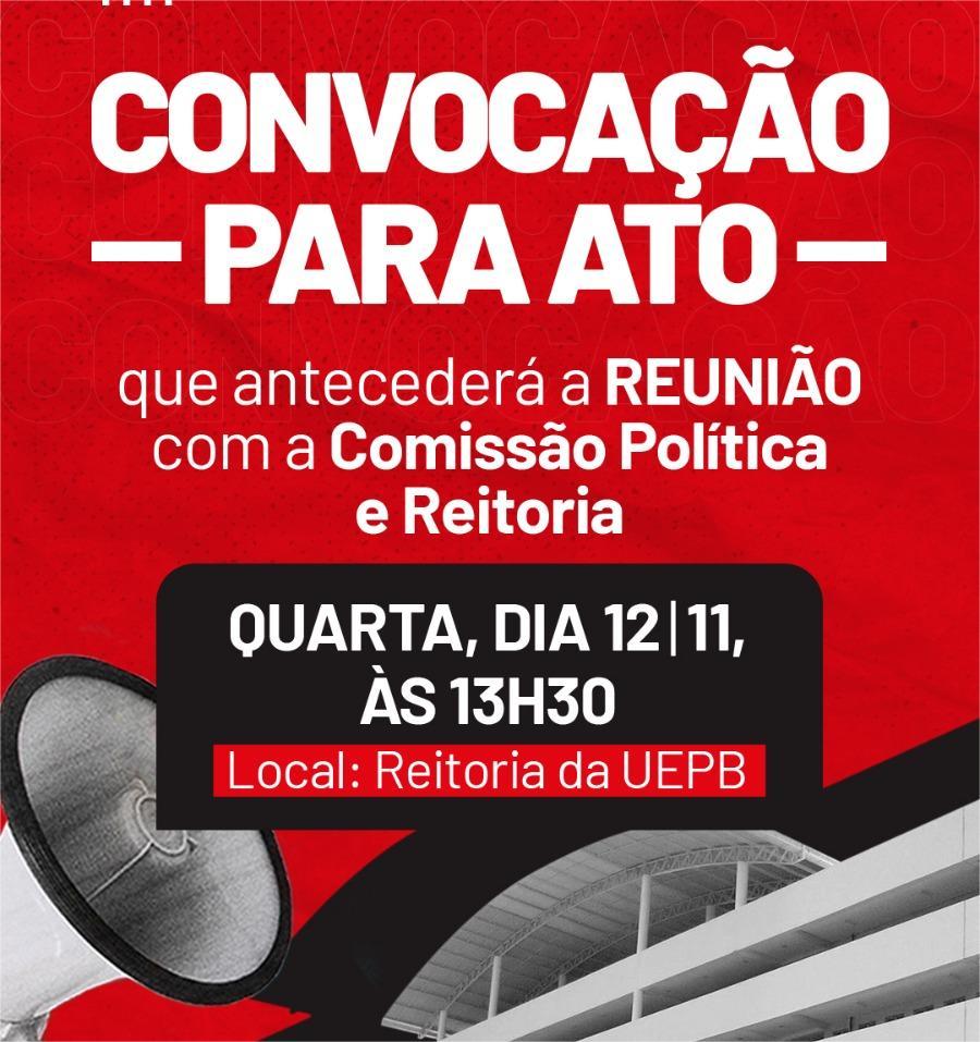 Comando de greve da ADUEPB realizará amanhã (12/11) ato público na Reitoria para cobrar empenho na instalação de uma mesa de negociação tripartite.